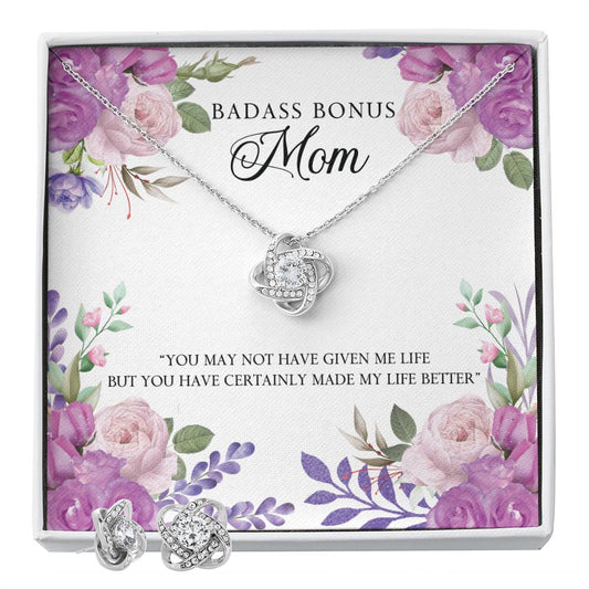 Badass Bonus Mom - Love Knot Earring & Necklace Set